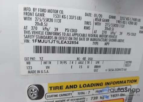 2020 Ford Expedition Xlt из США, поврежденный, VIN 1FMJU1JT1LEA32854